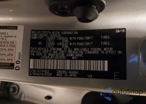 2018 Toyota 4Runner Sr5 z USA, uszkodzony, nr VIN JTEBU5JR7J5579351